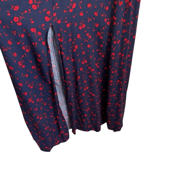 Reformation Womens Zelda Floral Midi Dress Sz 0 Poppy Blue Red Slit 3/4 Sleeve - Picture 7 of 13